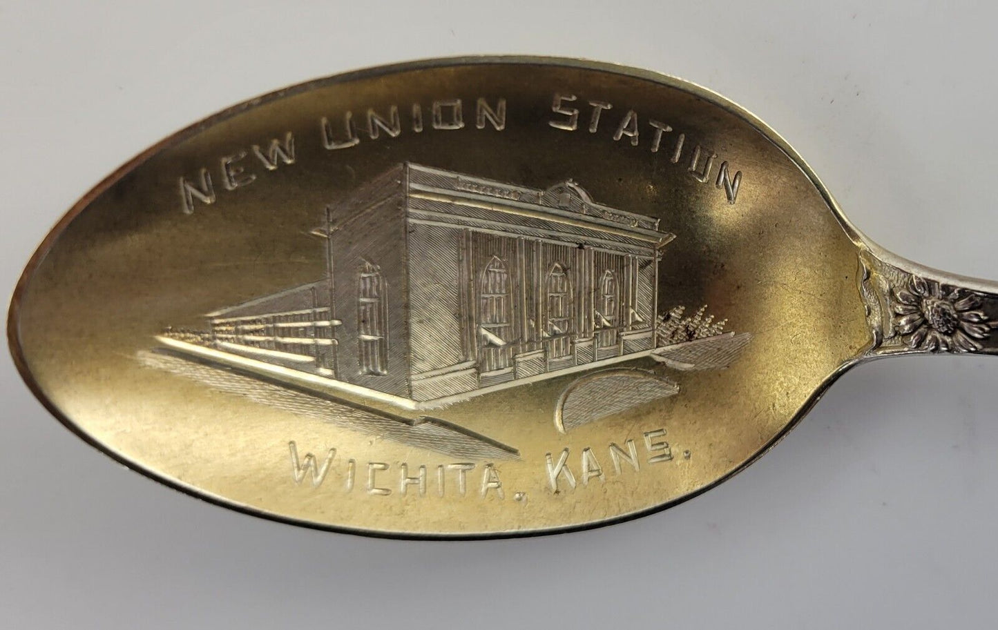 New Union Station Wichita Kansas Sterling Silver 5 1/2" Souvenir Spoon .61oz.