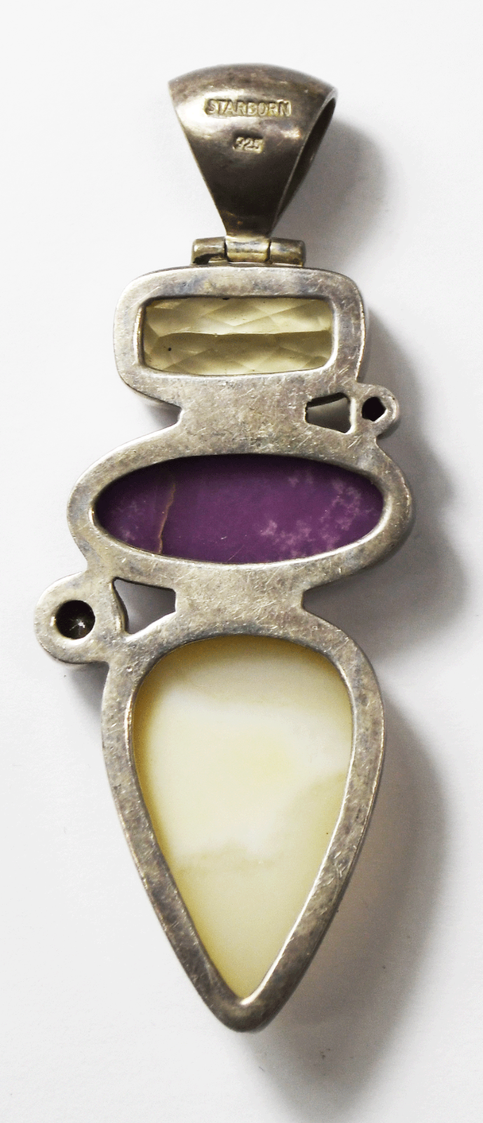 Sterling Silver Starborn Druzy Quartz Purple 3 Tier Pendant 3" x 30mm