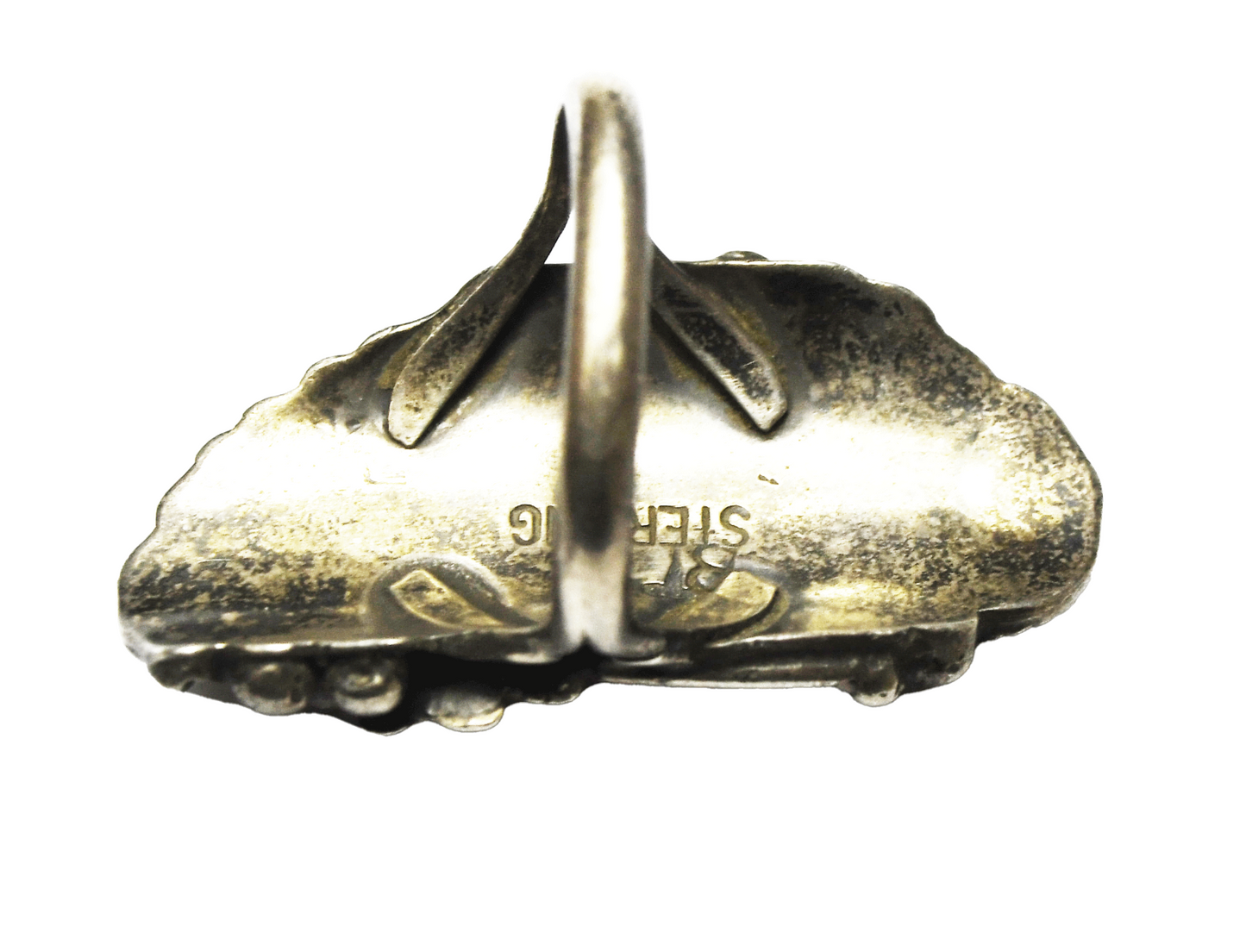 Sterling Silver Signed BT Leaf Floral Ring 35mm Size 7