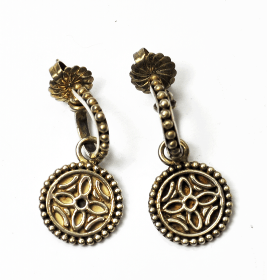 Sterling Silver John Hardy Kawung Flower Dangle Round 17mm Disc Earrings 1.25"