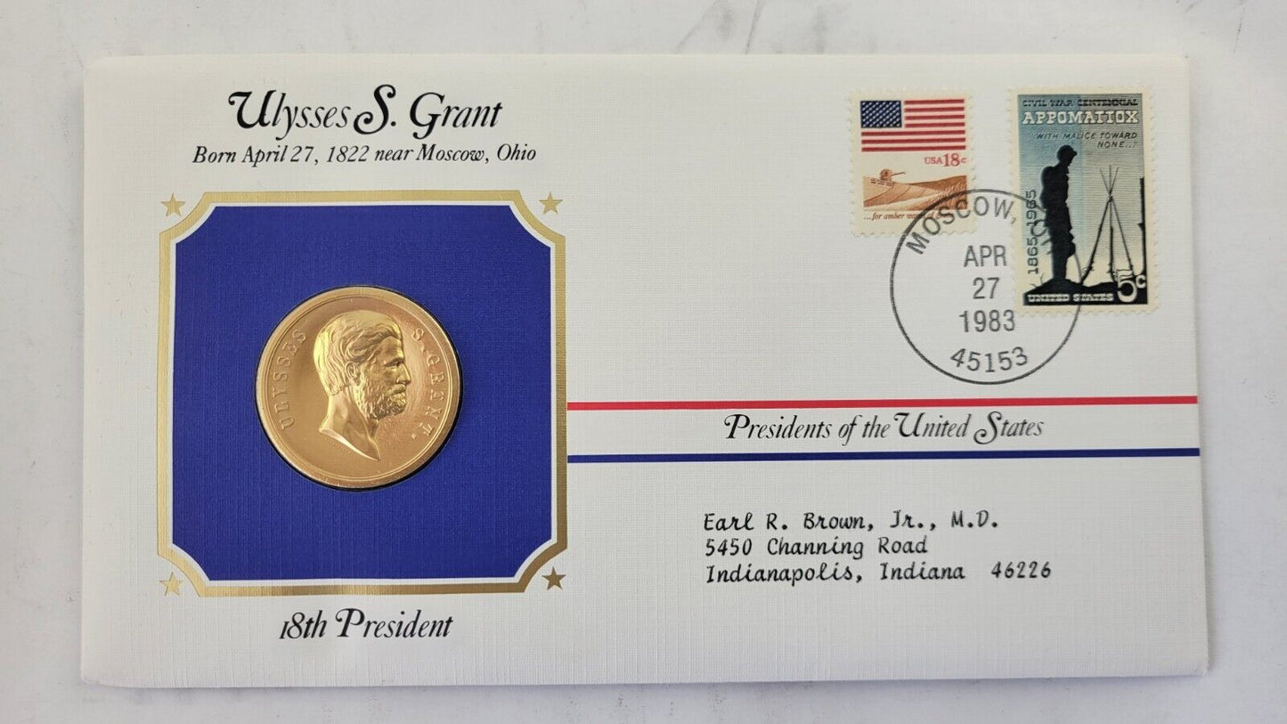 Ulysses Grant Presidential Covers Medal Postal Commemorative Society Gold Plated
