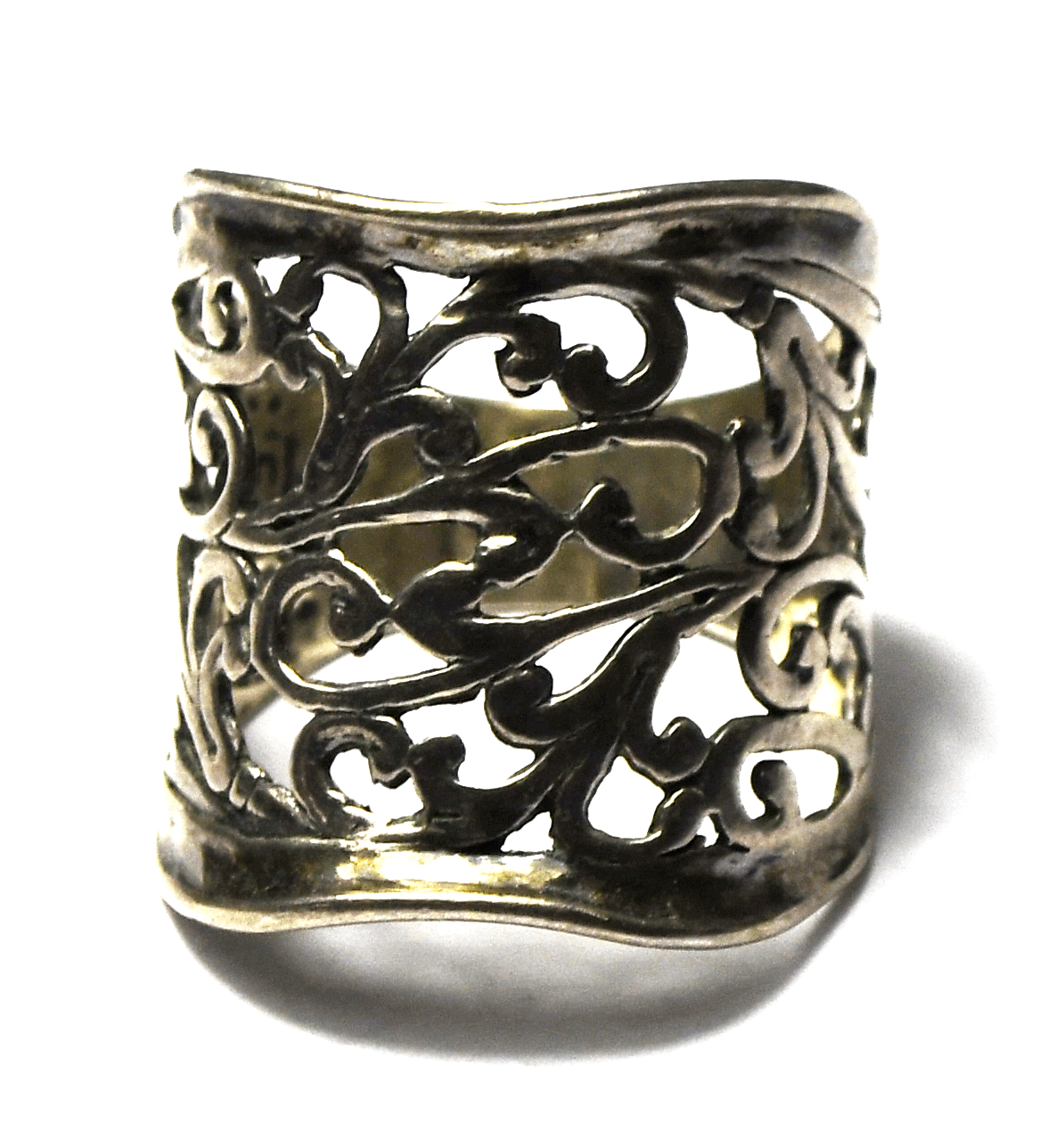 Sterling Silver Paz Or Filigree Vine Floral Ring Band 23mm Size 10-1/2