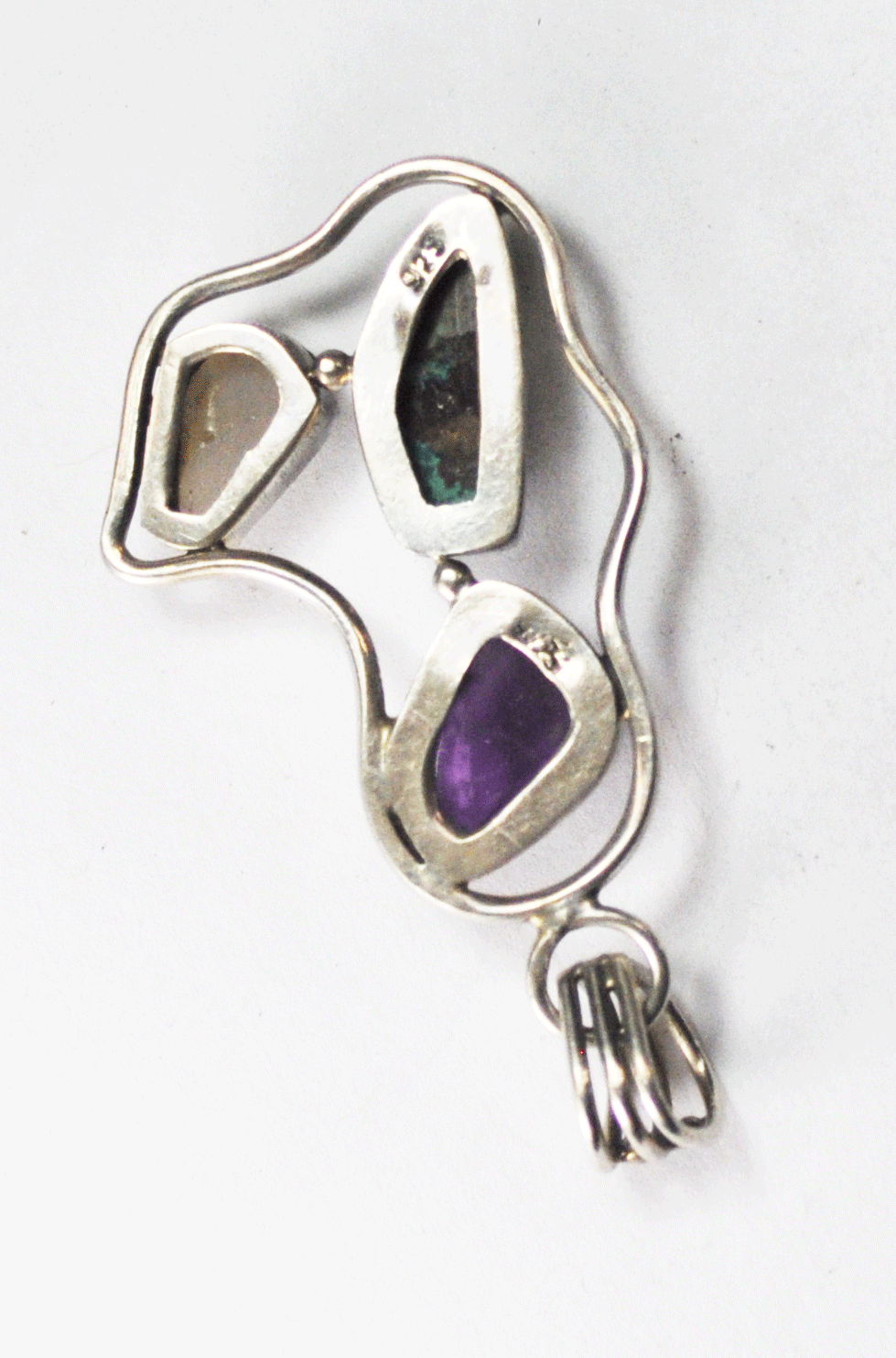 Sterling Silver Druzy Amethyst Turquoise 57mm x 31mm Pendant 7mm Bale