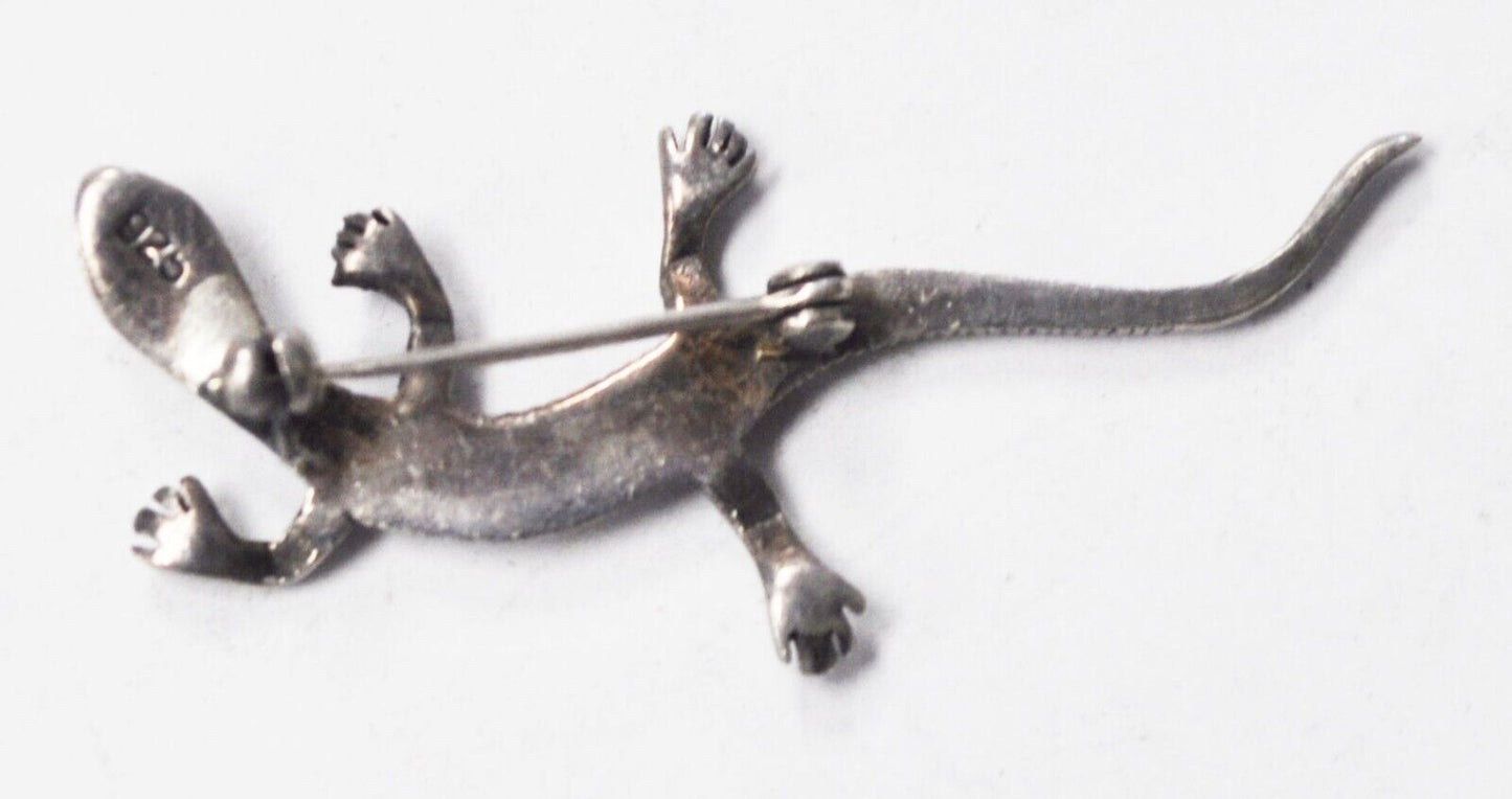 Sterling Silver Marcasite Salamander Gecko Lizard Brooch Pin 49mm x 21mm