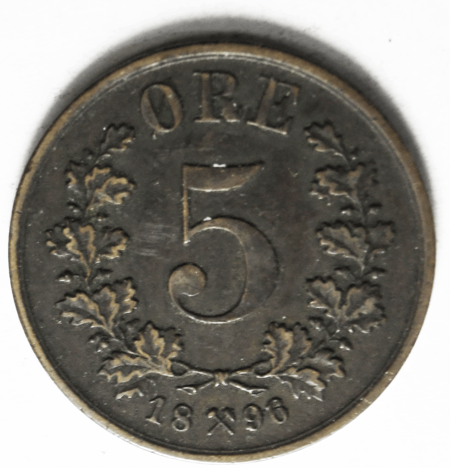 1896 5 Five Ore Norway Bronze Coin KM# 349