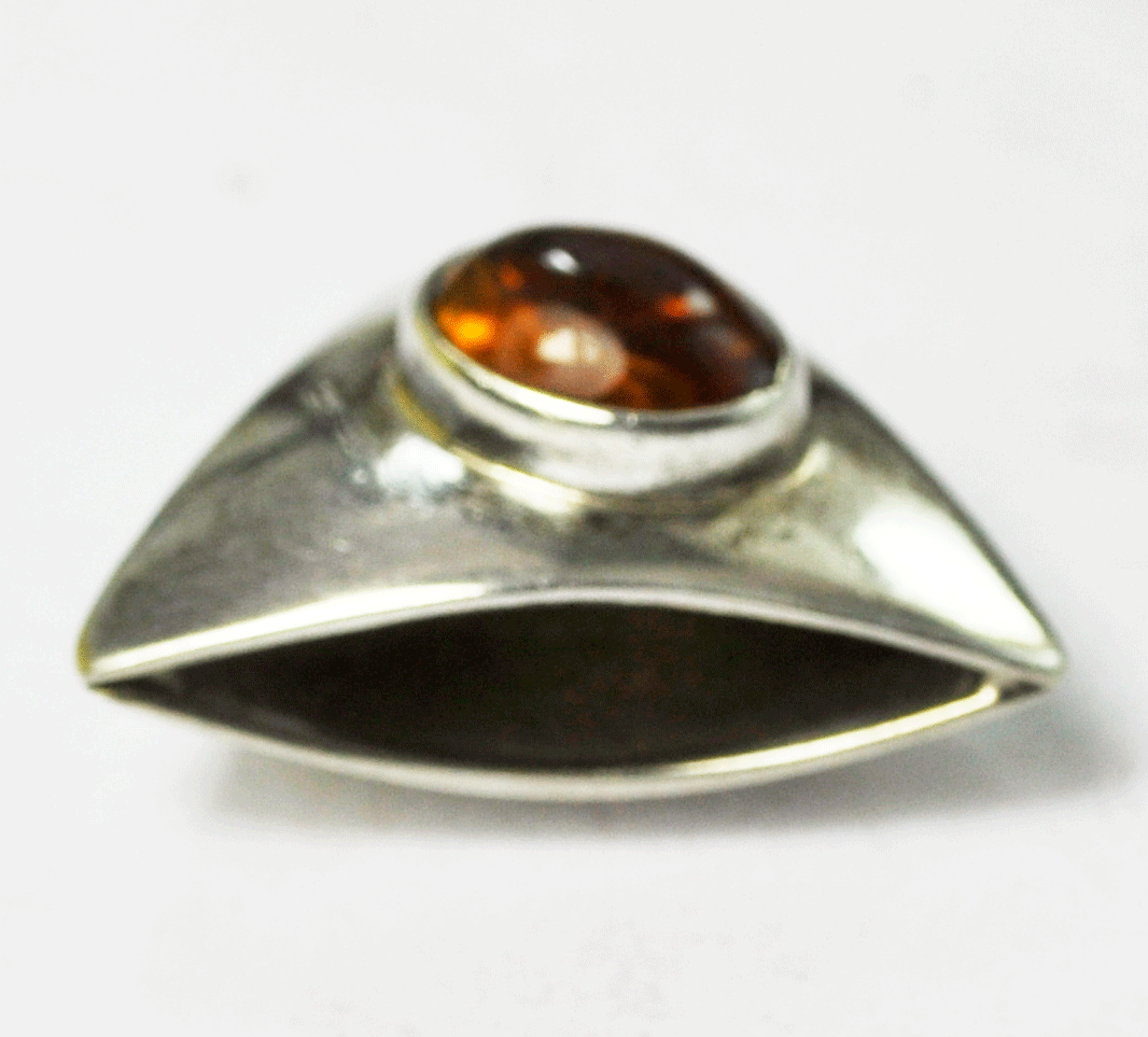 Sterling Silver Oval Amber Triangle Slide Pendant Enhancer 1" TO-88 Mexico
