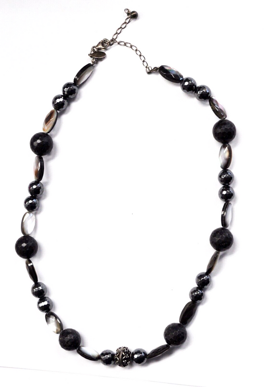 Sterling Silver Donna Dressler Onyx Labradorite Bead Necklace 14mm 22-1/2"