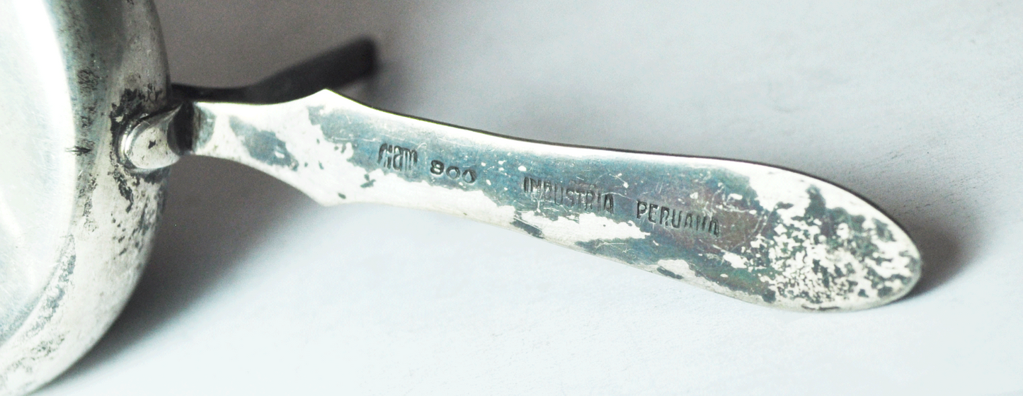 900 Fine Silver Siam Peru Porringer Tea Strainer 5.5"