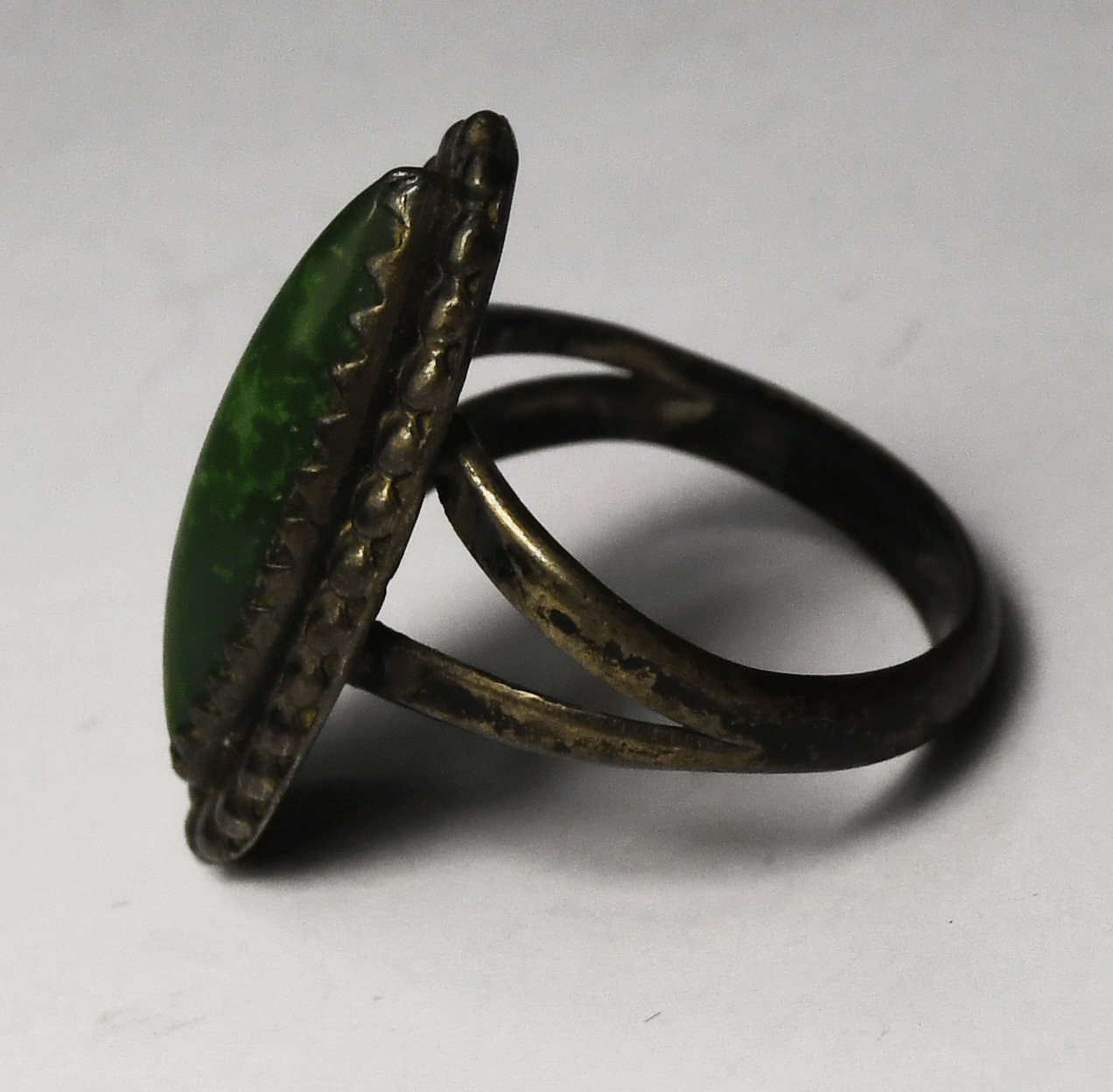 Sterling Silver Vintage Green Turquoise Ring 35mm Size 6-1/2