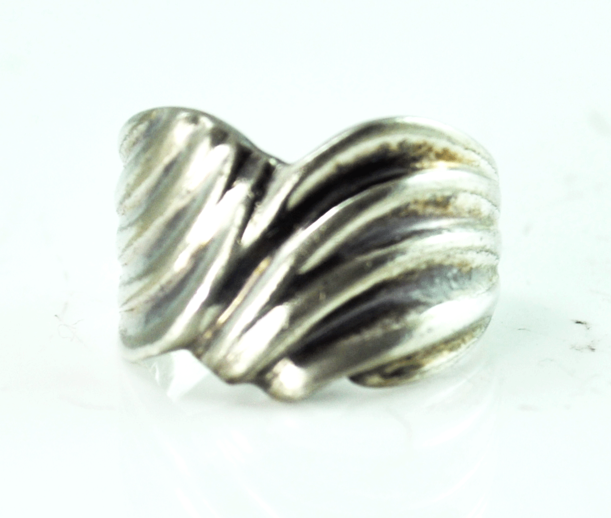 Sterling Silver Wave Stripe Curtain Fold Ring 15mm Band Size 7