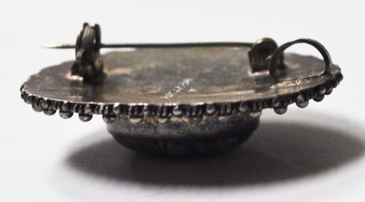 Sterling Silver Jerusalem Oval Turquoise Brooch Pin 38x34mm