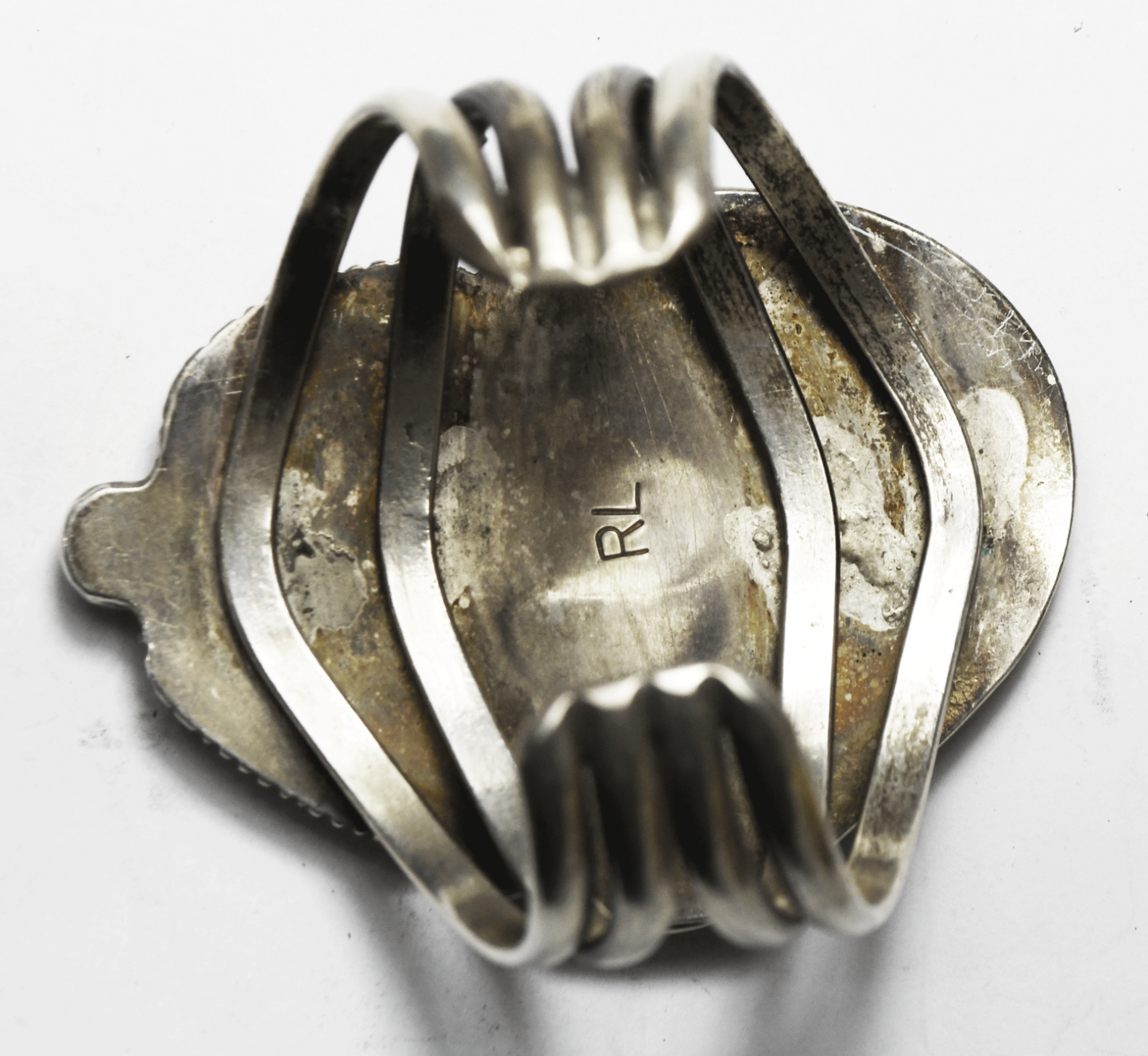 Sterling Signed RL Large Turquoise 4 Bar Split Cuff 74mm Bracelet 6" Wrist