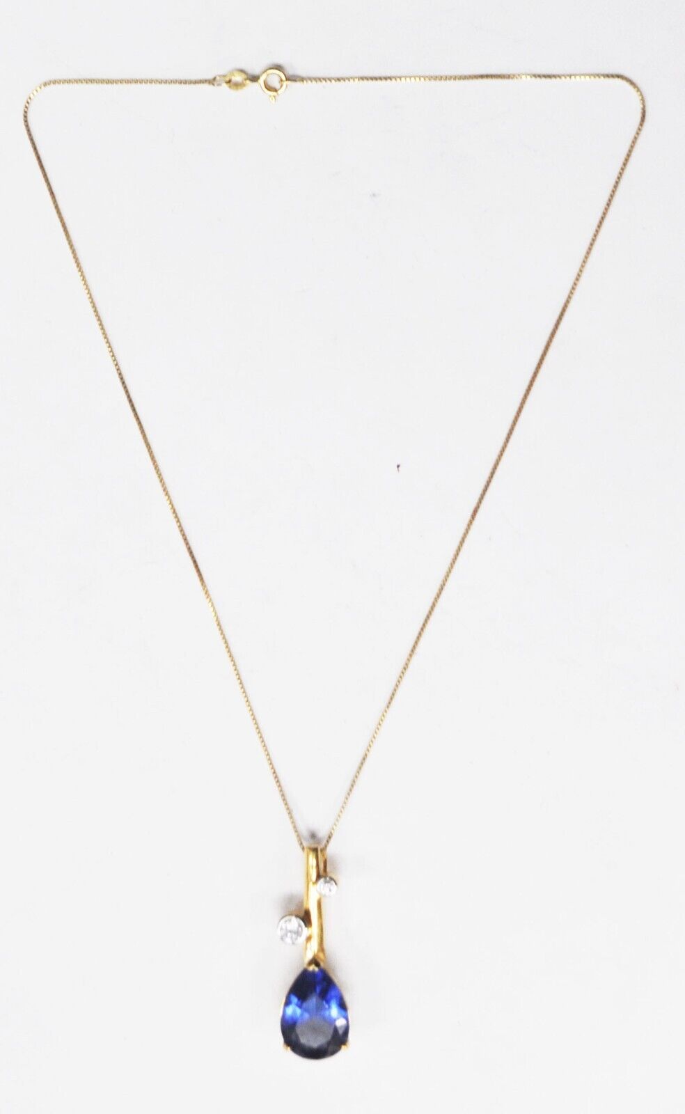 Sterling Silver Gold Tone Banjo Dark Blue CZ Pendant 43mm x 14mm 18" Necklace