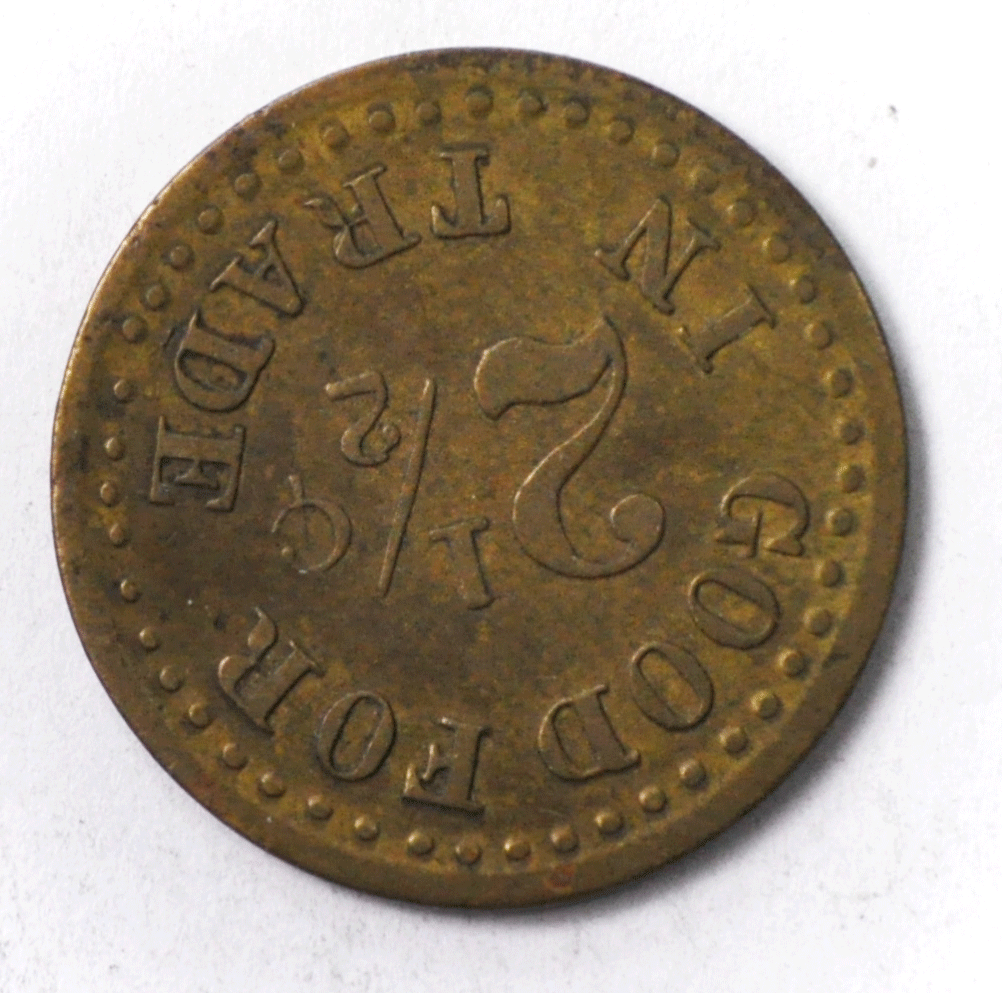 Hall & Johnson's Pool Hall Wilson Kansas 25mm 2-1/2c Trade Token