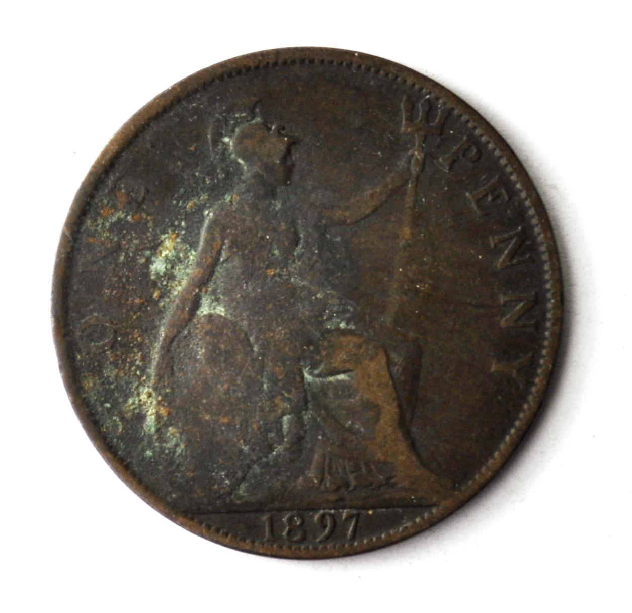 1897 Great Britain One Penny Bronze Coin KM# 790 Low Sea Level