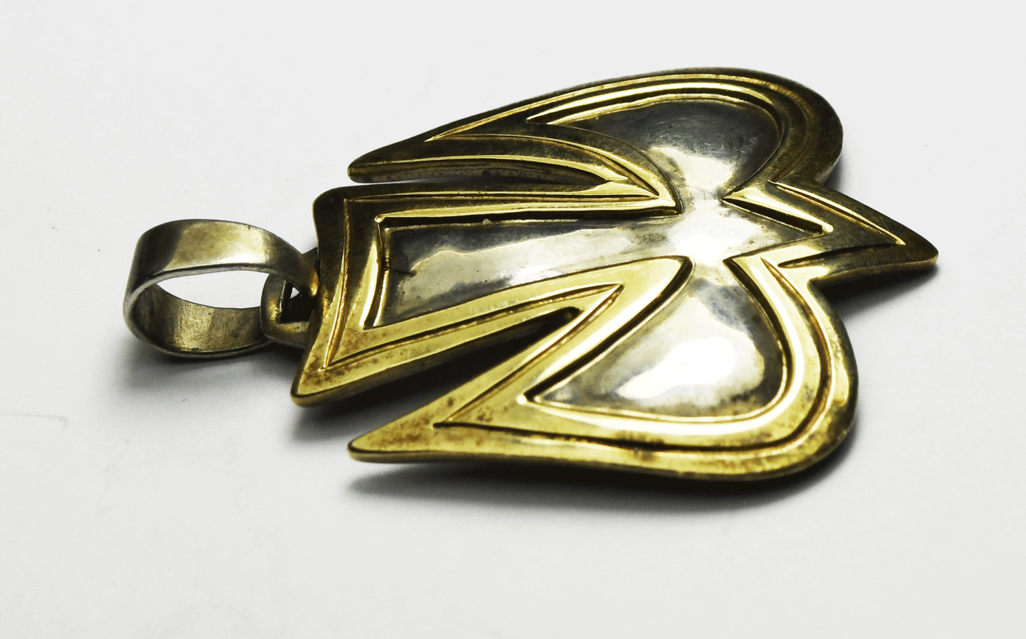 Sterling Silver JC 14k Two Tone Dove Hammered Pendant 42mm x 30mm