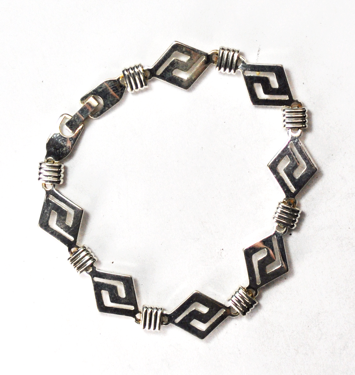 Sterling Silver Diamond Link Hockey Stick Cutout Twist 12mm Bracelet 7-1/2"