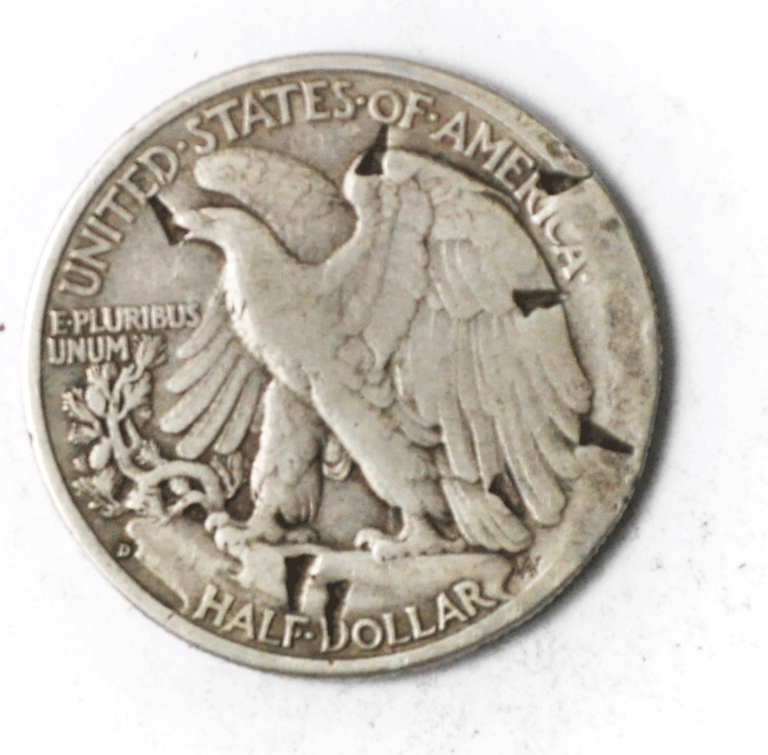 1937 D 50c Walking Half Dollar Fifty Cents US Denver Chopmarked