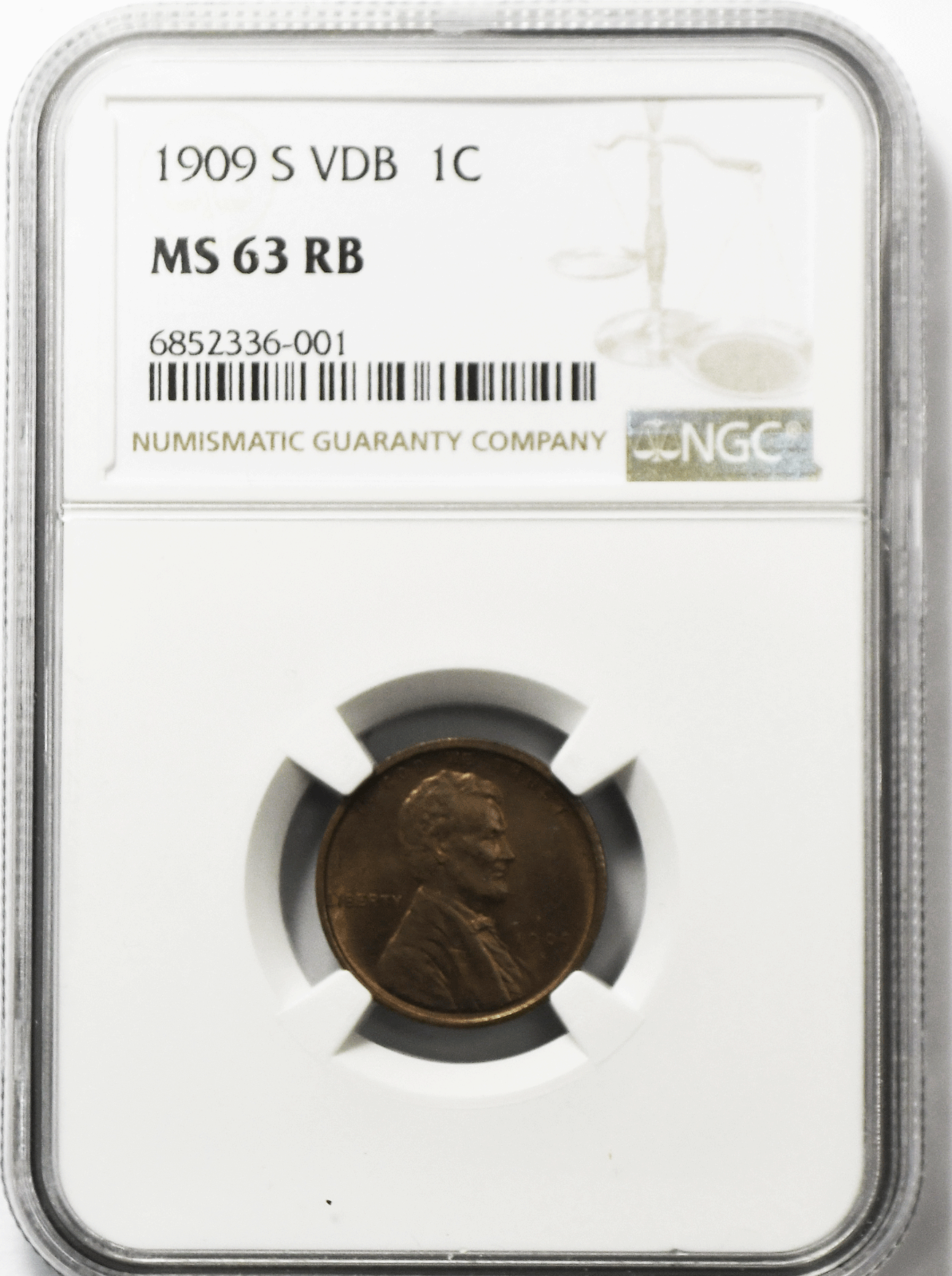 1909 S VDB 1c Lincoln One Cent Wheat Cent NGC San Francisco MS63 RB