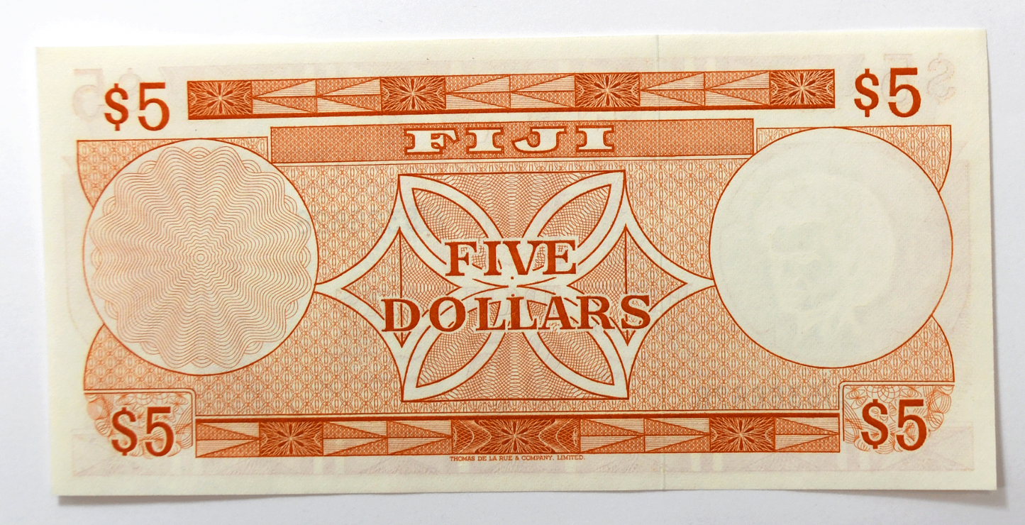 1974 $5 Fiji Five Dollar Uncirculated Banknote A/5366626 Devils Serial