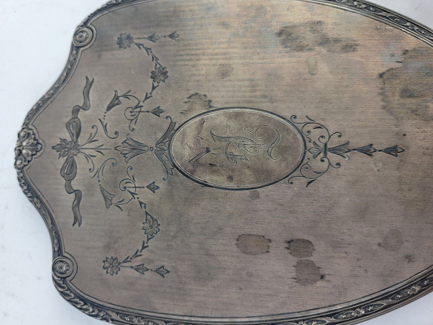 Victorian Sterling Repousse 5 Piece Vanity Set Mirror scissors Nail Buffer