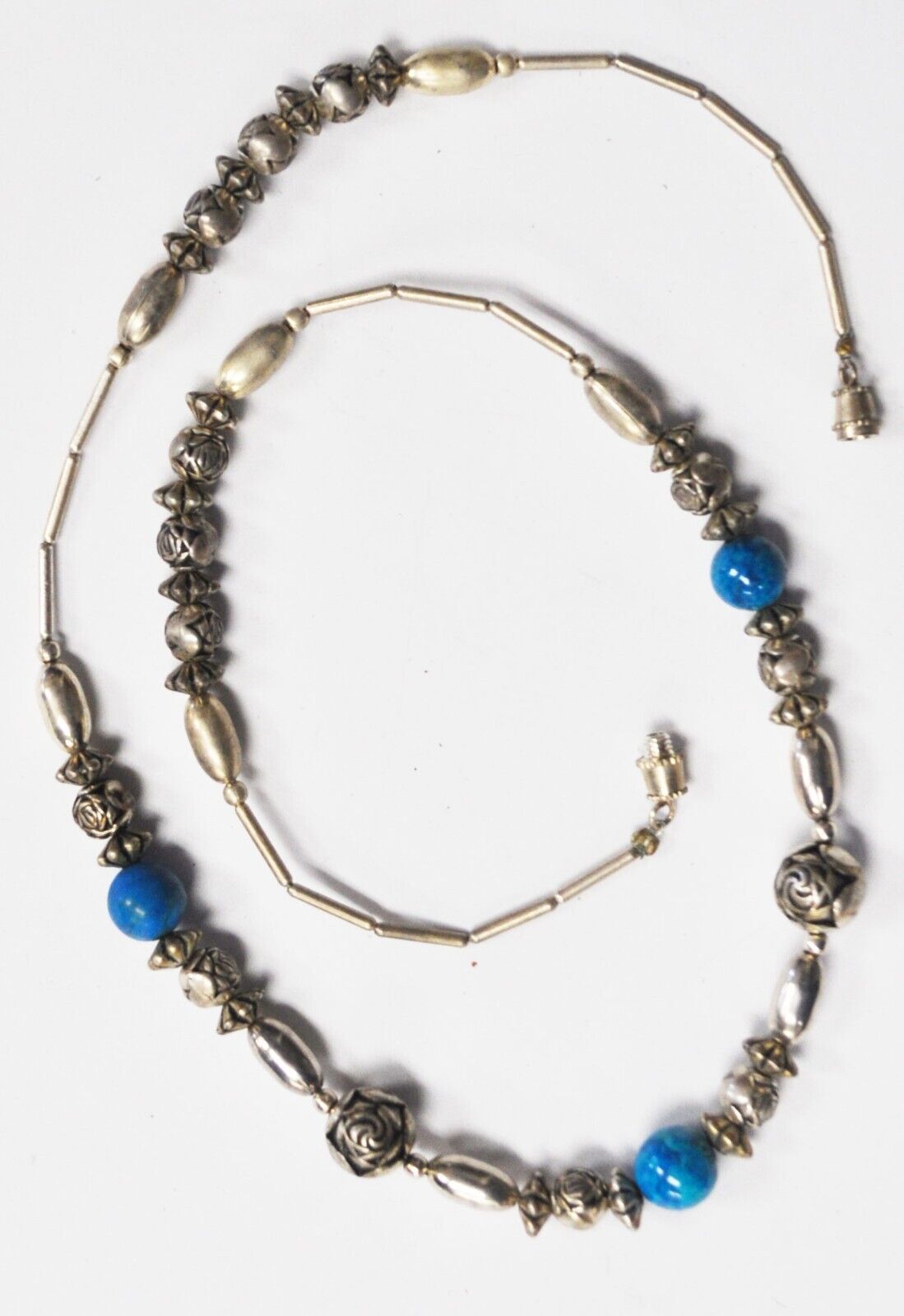 Silver Plate Bead Blue Glass 13mm 18" Necklace