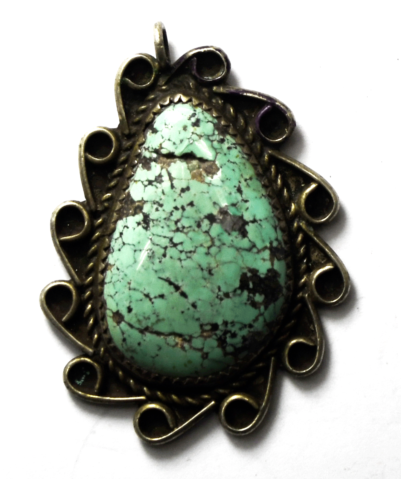 Sterling Silver NP Teardrop Turquoise Pendant 44mm x 33mm