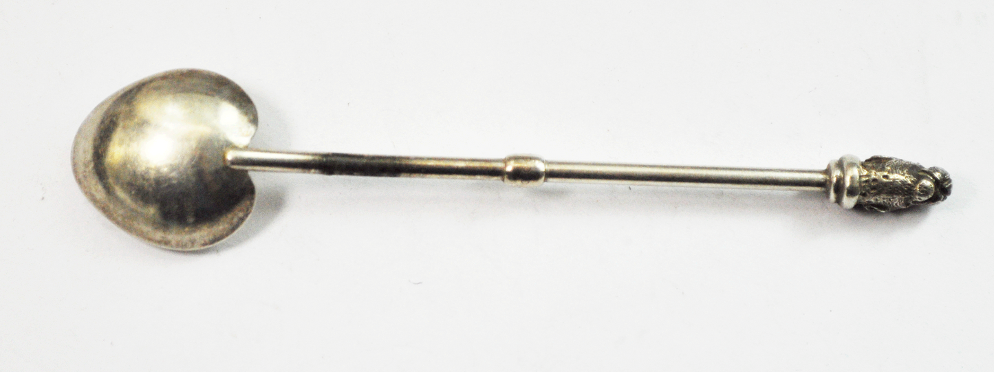 800 Fine Silver Straw Panther Cougar Head Salt Spoon Leaf Bowl Souvenir 4-1/2"