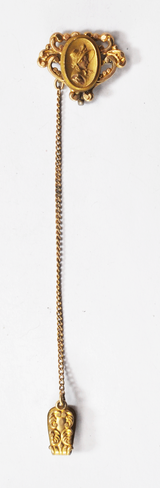 Antique Victorian Pocket Watch Chain Clip Bonnet Bust Fob Brooch Pin 31mm 6"