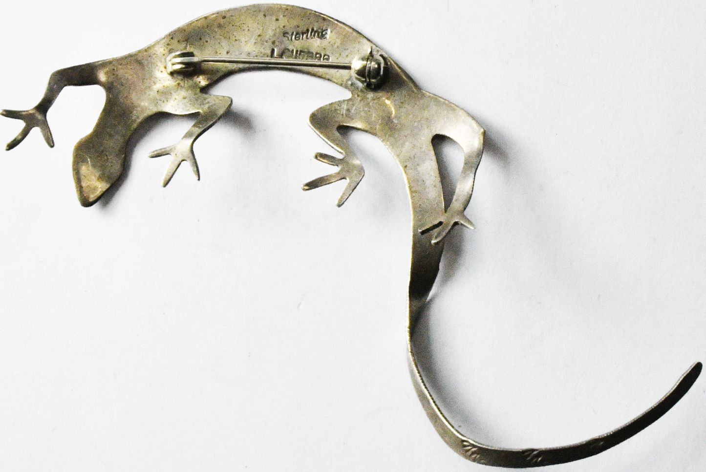 Sterling Silver Vintage L Guerro Lizard Chameleon Brooch Pin 3-1/4" x 37mm