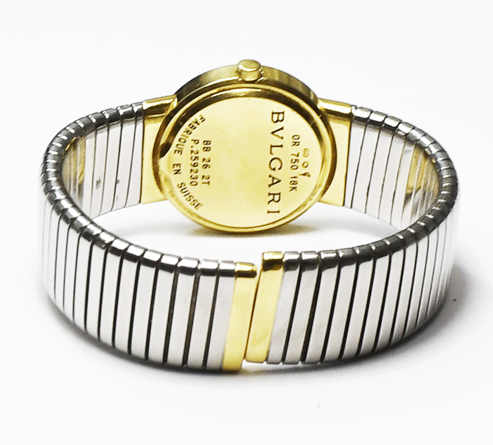 Bvlgari Tubogas 21mm 18k Yellow Gold & Stainless Black Matte Dial Watch BB262T
