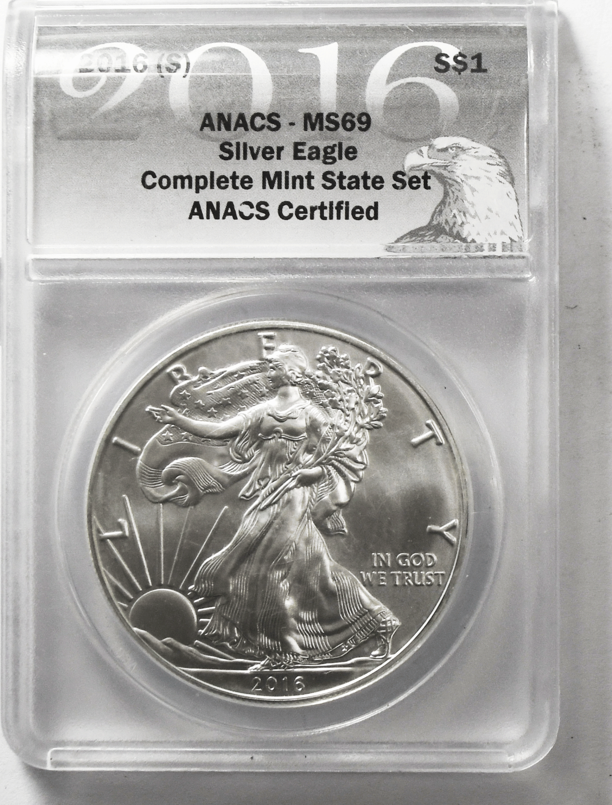 2016 $1 American Silver Eagle .999 Fine Silver One Ounce ANACS MS69 Complete MS