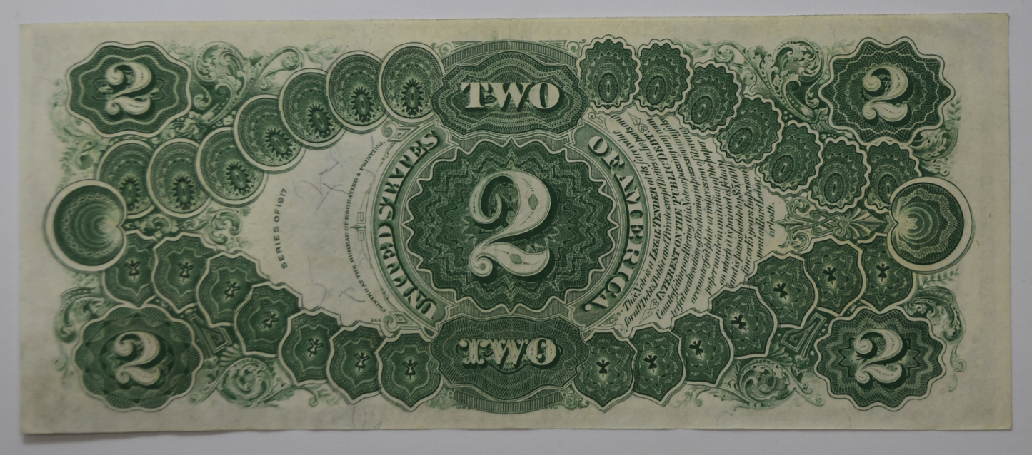 1917 $2 Two Dollars Note Legal Tender Jefferson Red Seal D67201227A FR#60 AU