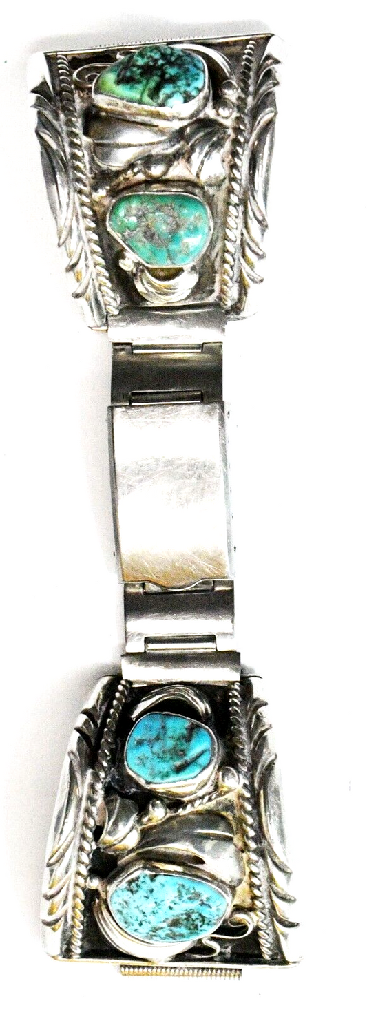 Sterling Al Joe Turquoise Chunk Watch Tip Band End Bracelet 42mm x 36mm 19mm Lug