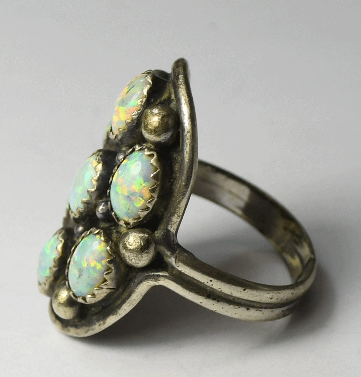 Sterling Silver JP Oval Opal Cluster Domed Ring 28mm Size 9