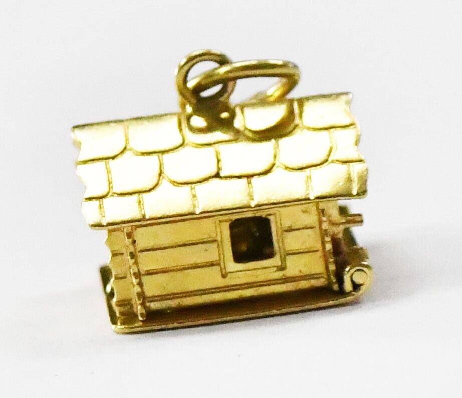 18k Yellow Gold CH N Hinged House Cabin Cooking Pot Charm 12mm x 11mm