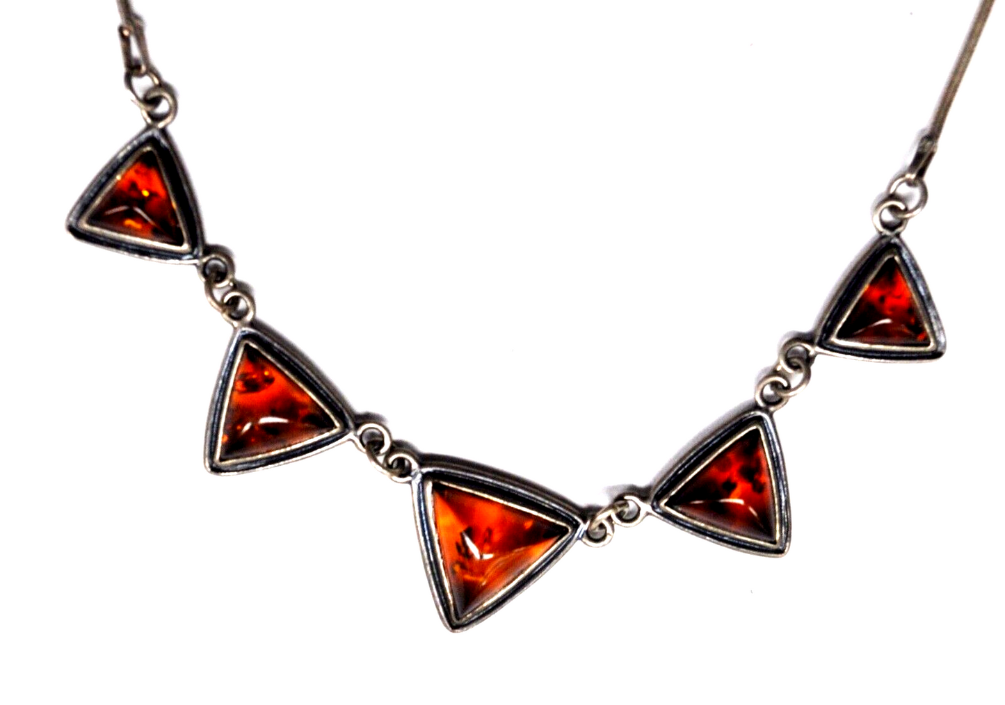 Sterling Silver Faux Amber Five Triangle 16mm Necklace 19"