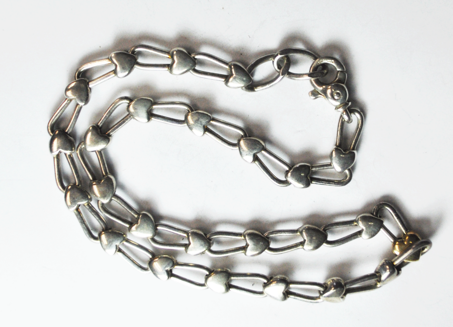 Sterling Silver & 18k Tiffany & Co Heart Padlock 8mm Link Necklace 17.5"