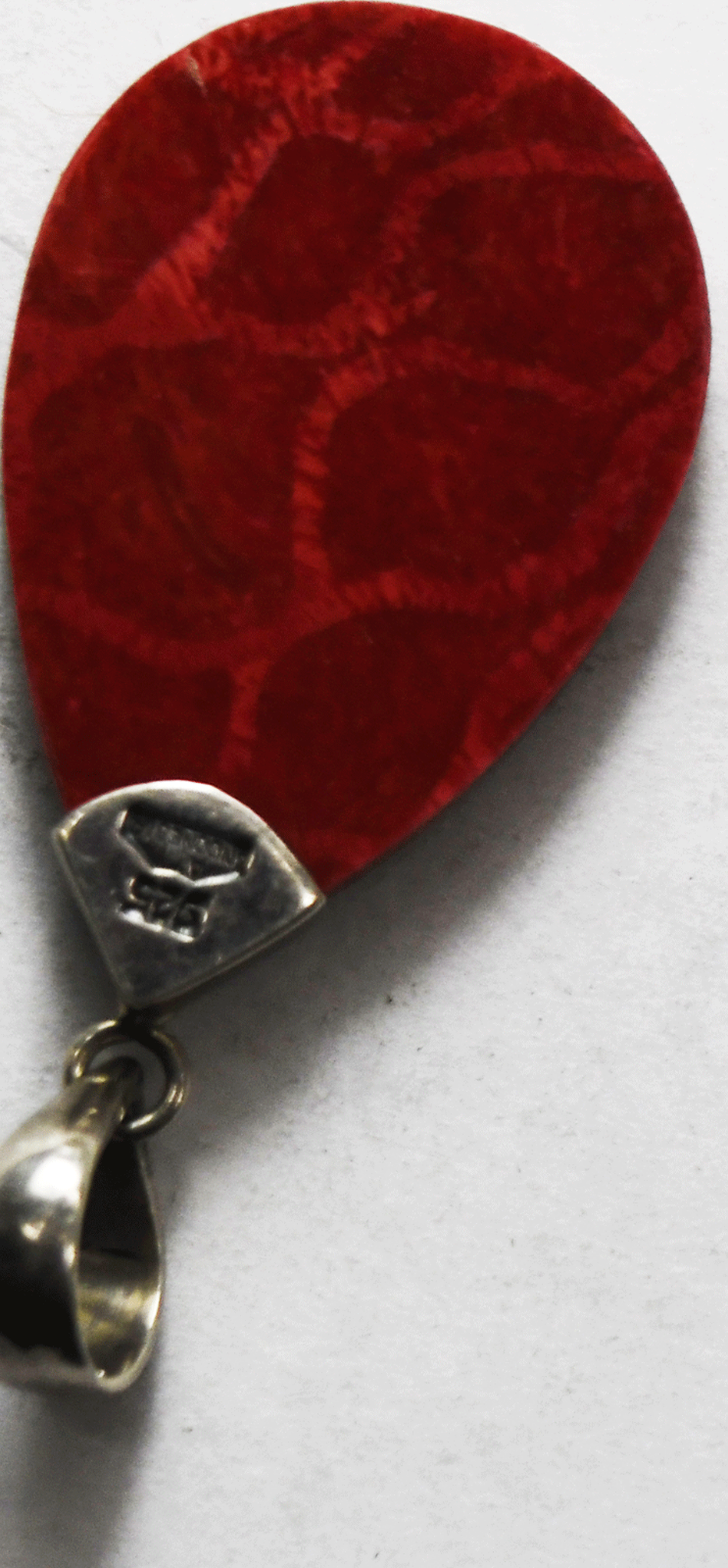 Sterling Silver Mexico ATI Red Jasper Teardrop Pendant 42mm x 21mm