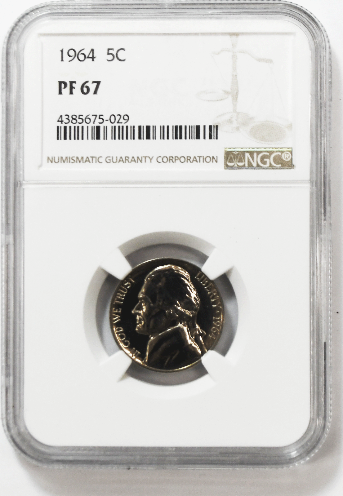 1964 5c Jefferson Proof Nickel NGC PF67 Gem Uncirculated Philadelphia