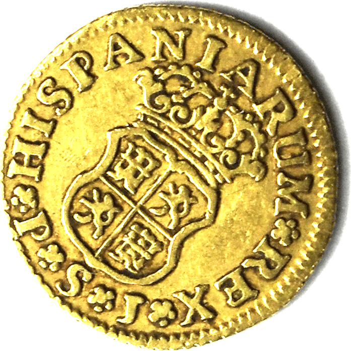 1744 S PJ Spain 1/2 Escudo Gold Coin KM# 361.2