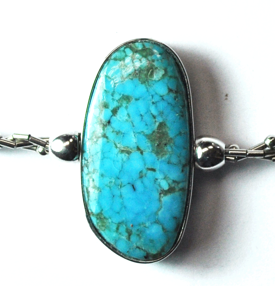 Sterling Silver Reversible Light & Dark Blue Turquoise 32mm Pendant 21" Necklace