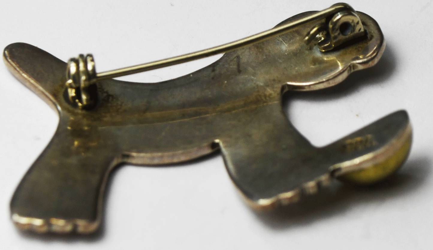 Sterling Silver Two Tone Dog Brass Bowl Brooch Pin 41mm x 28mm