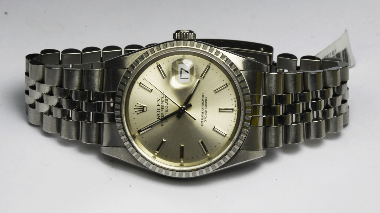 1999 Men's Rolex Datejust 16220 Silver Stick Dial 36mm 3135 Stainless Jubilee