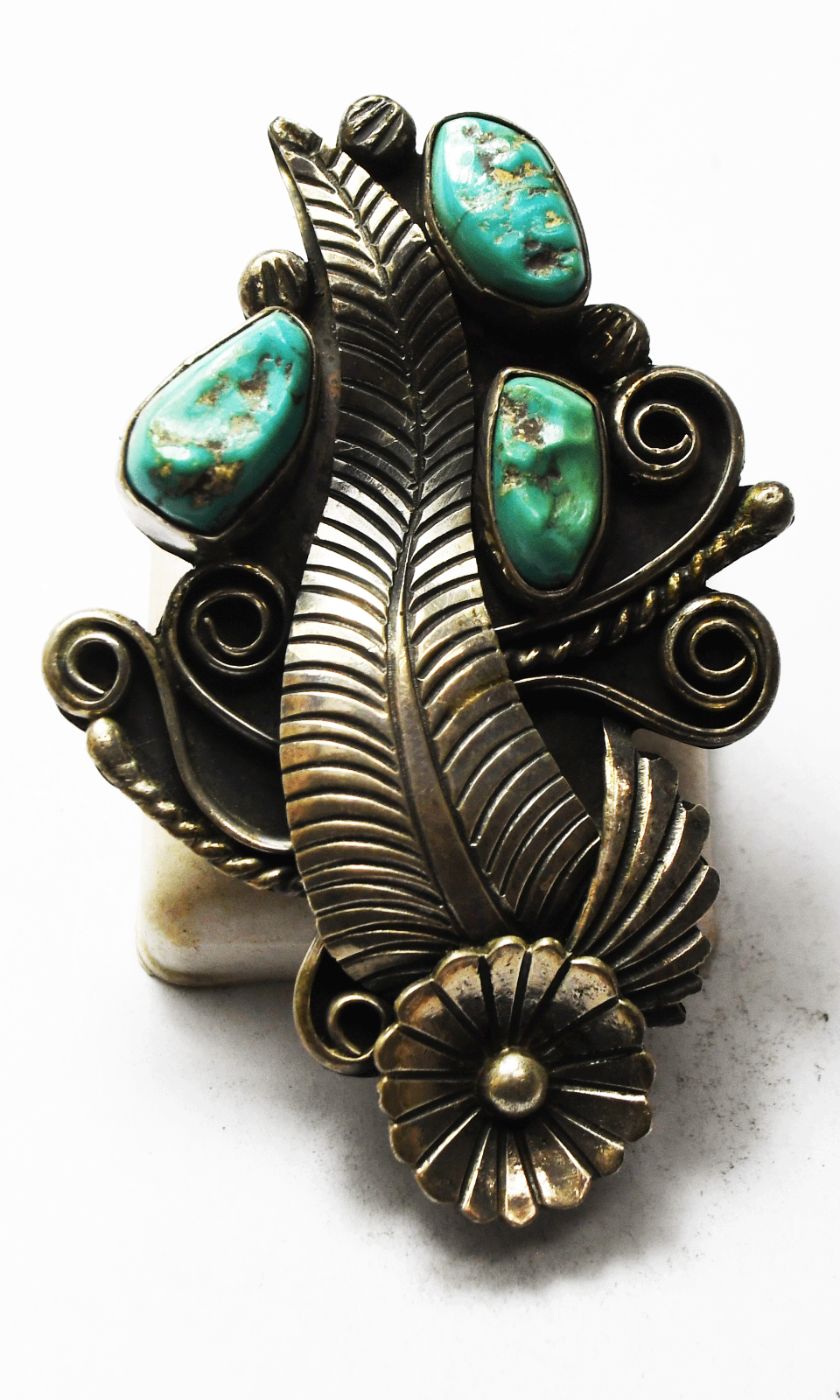 Sterling Silver Loren Begay Large Floral Turquoise Ring 56mm Size 8