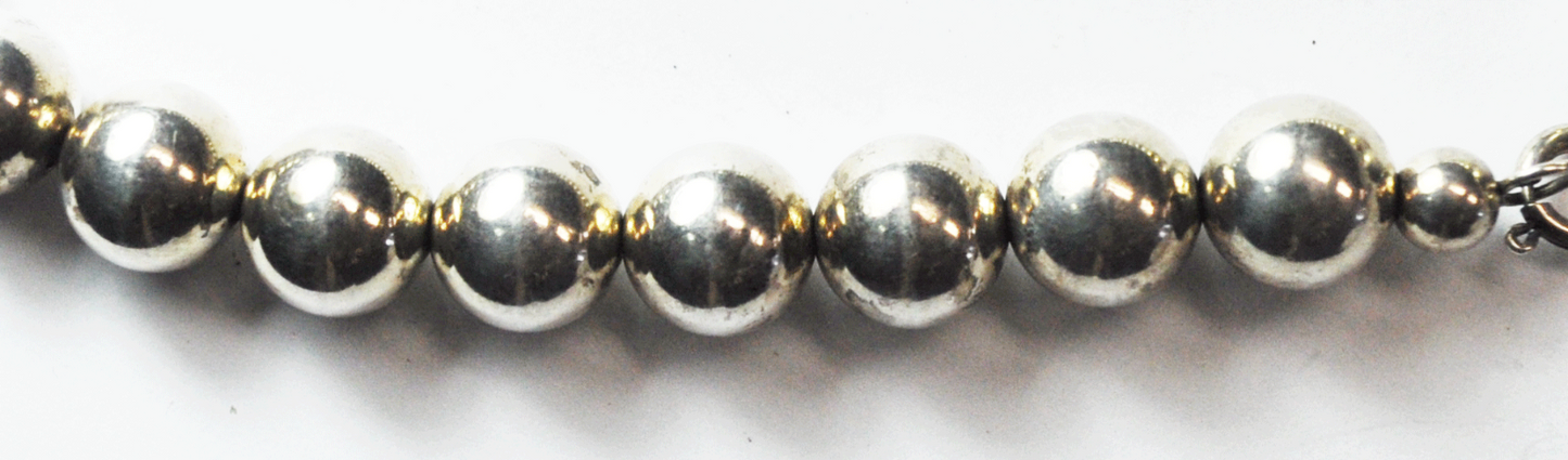 Sterling Silver Round & Striped Disc Bead Necklace 10-16mm 31" 114g