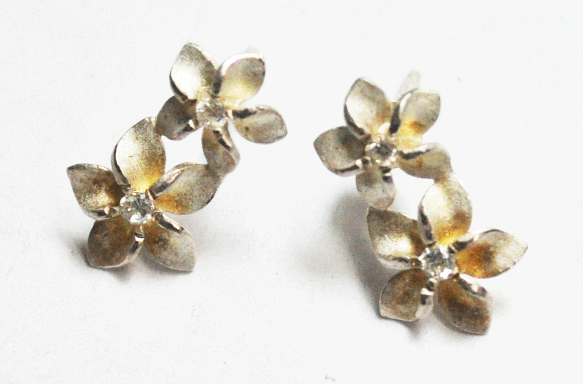 Sterling Silver Signed K Flower CZ 17mm Earrings 8mm Bracelet 9" 8g