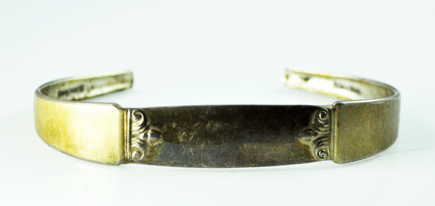 Antique Embossed Sterling Silver Stamp Blank Scroll ID Cuff Bracelet 11mm