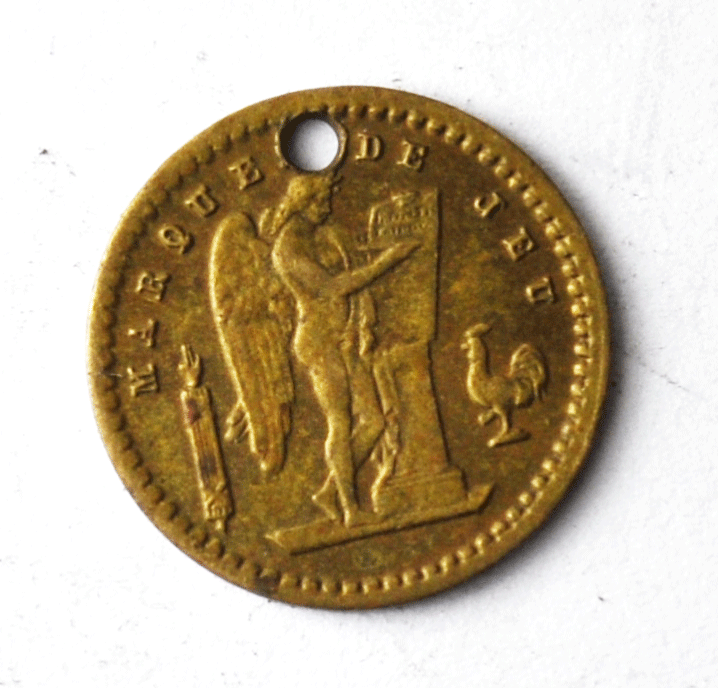 Frankrijk 10 Francs Play Money Trade Token 13mm Holed Marque De Jeu Ludwig