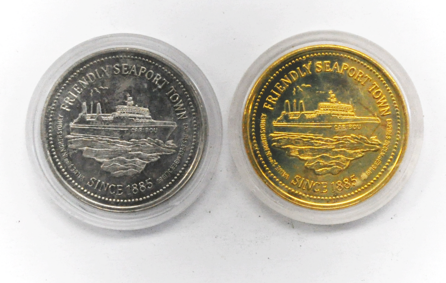 1986 Canada $1 Trade 2 Tokens 34mm North Sydney Friendly Seaport